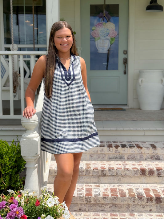 Navy Midnight Gingham Dress