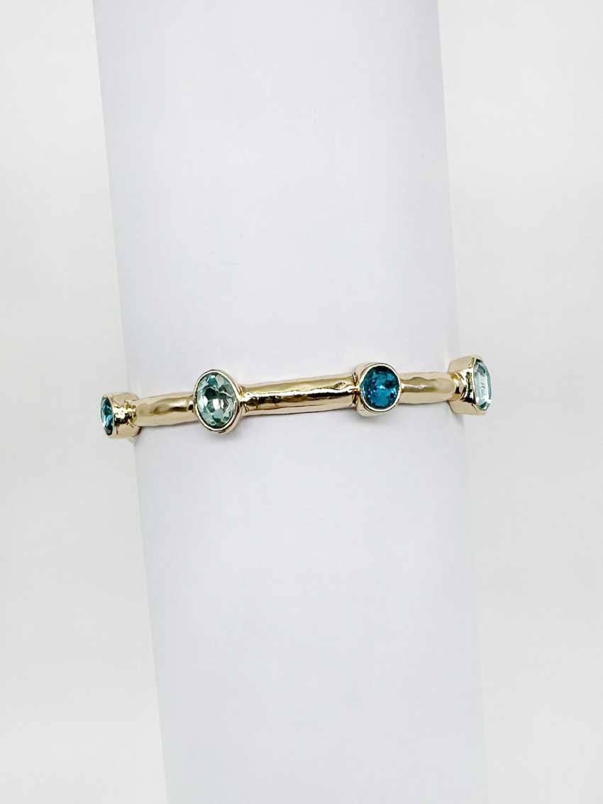 Gold Hammered Stretch Bracelet with Blue Crystal Accents