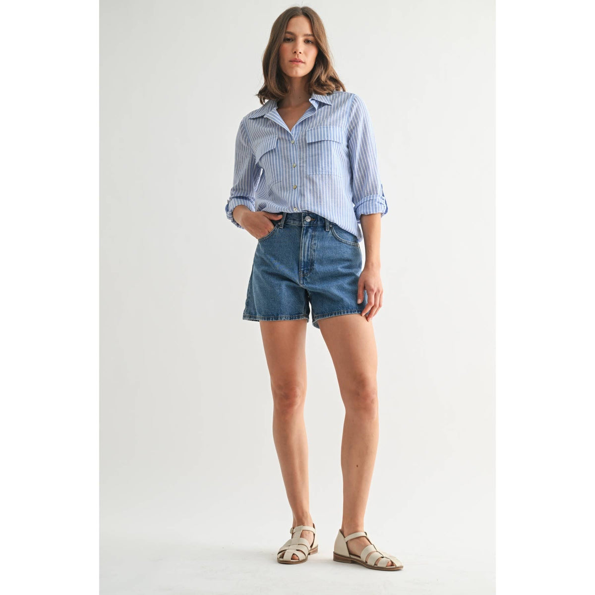 STRIPE 2POCKET SHIRTS: Navy, S-M-L(2-2-2)