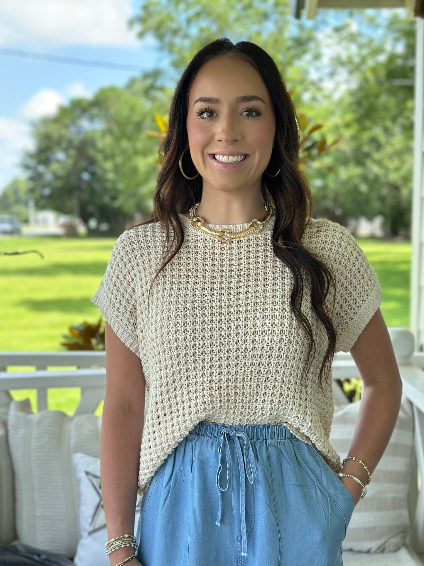 Sandy Breeze Crochet Sweater Top