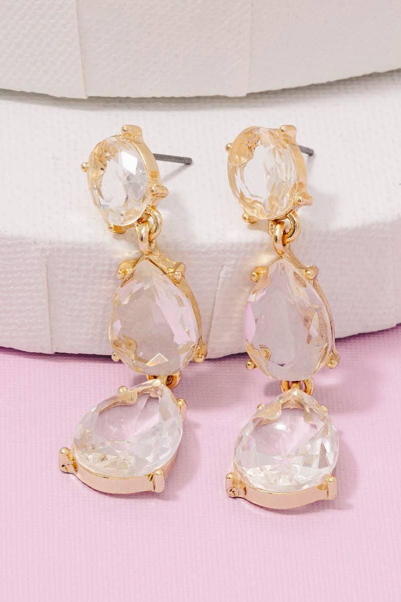 Triple Faceted Teardrop Dangle Earrings