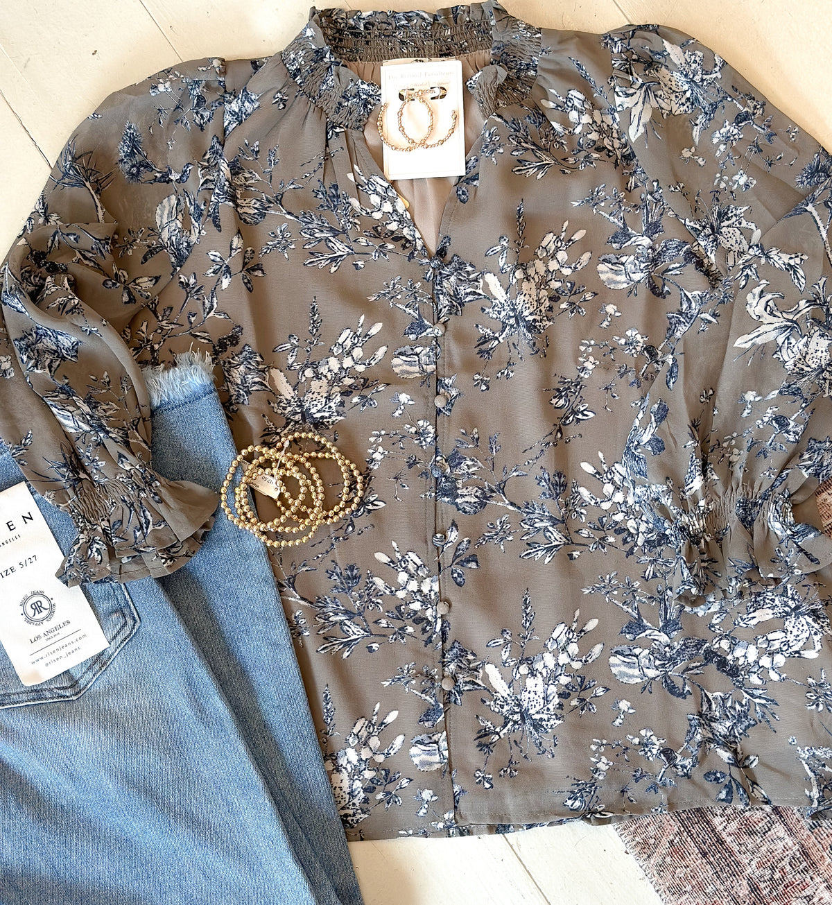 Mocha Grey Floral Print Top