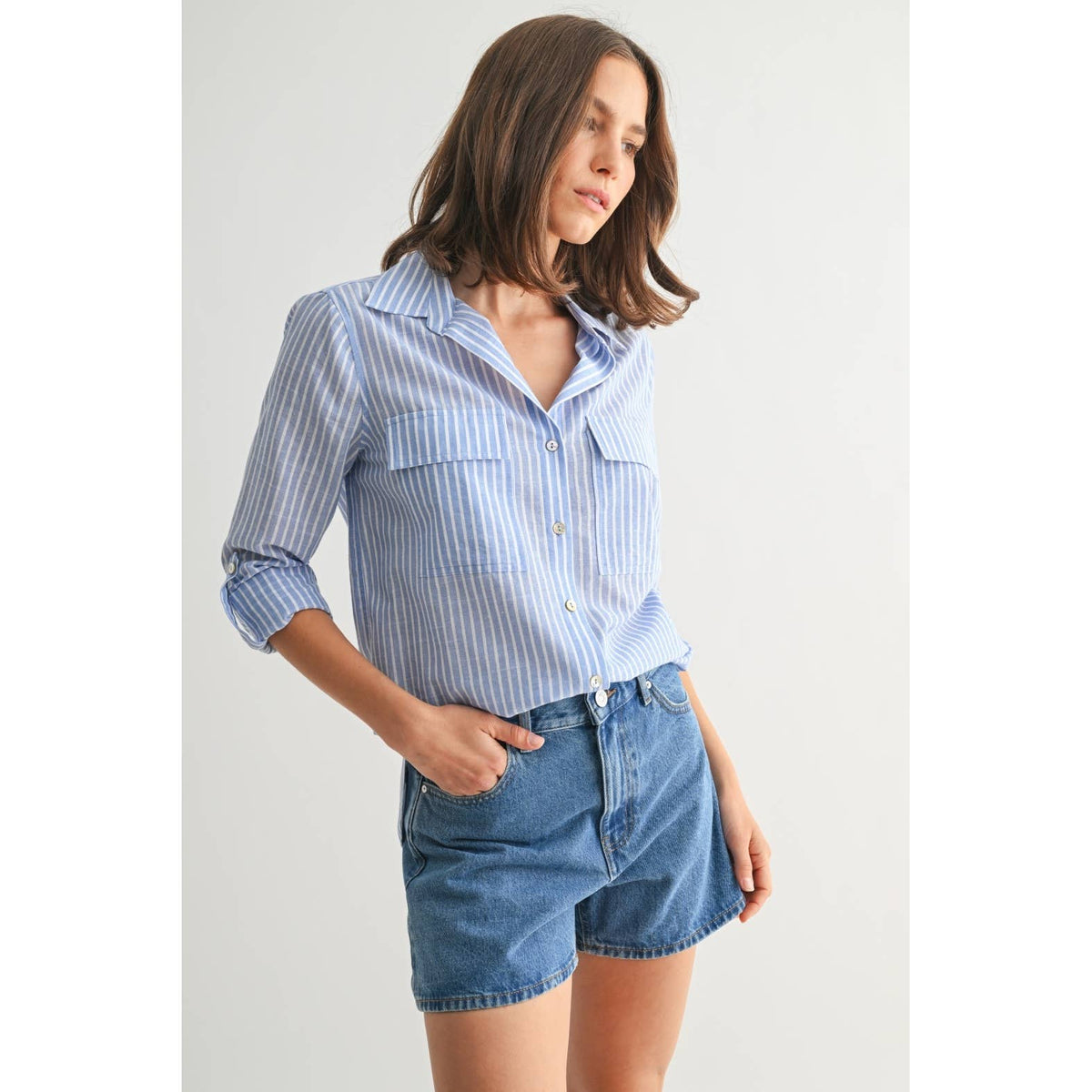STRIPE 2POCKET SHIRTS: Navy, S-M-L(2-2-2)