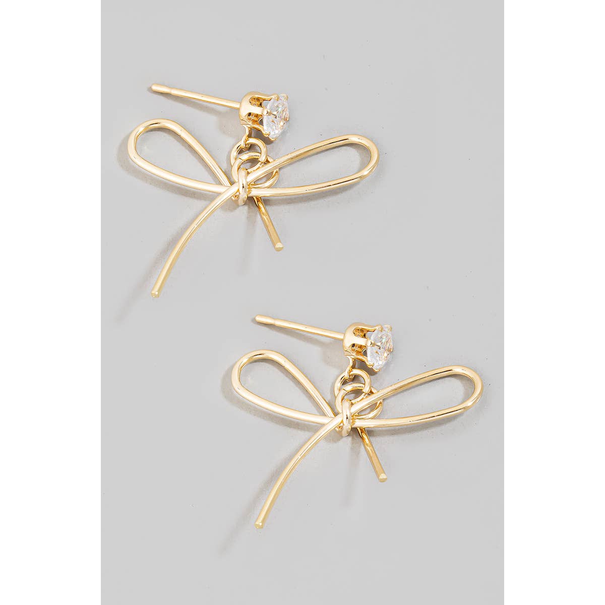 Thin Metallic Ribbon Bow Drop Earrings: G