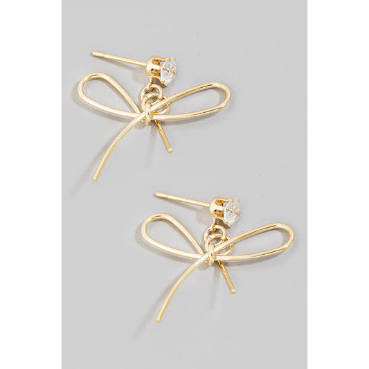 Thin Metallic Ribbon Bow Drop Earrings: G