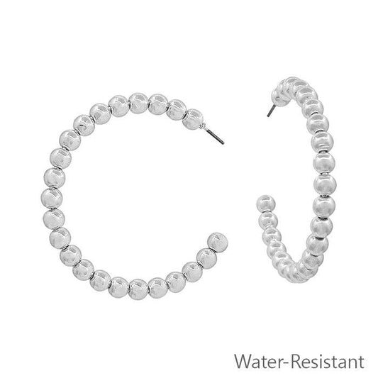 Water Resistant 2" 5MM Silver Beaded Hoop Earring