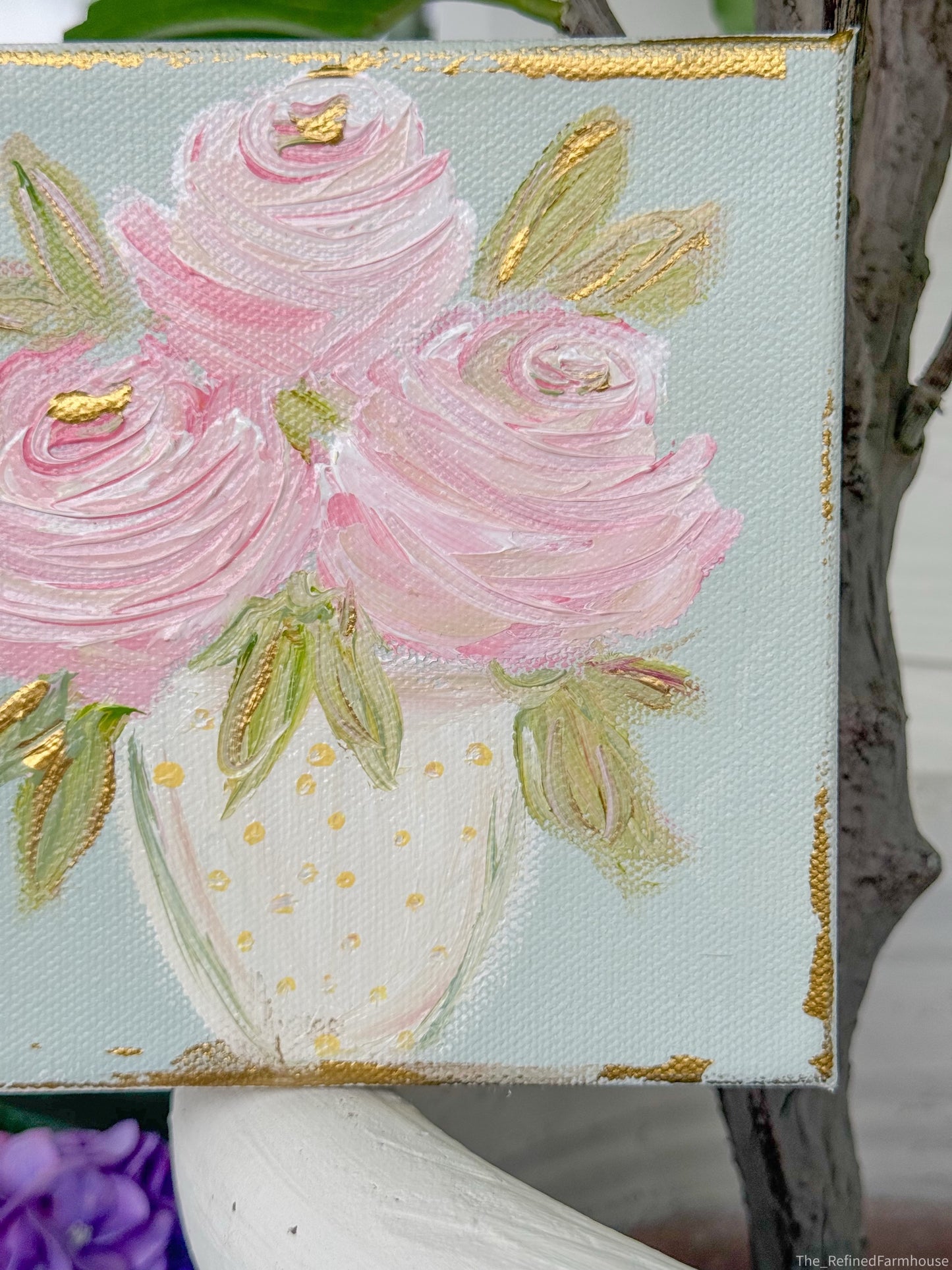 Rosy Cottage Arrangement | Hand Painted Original | 6x6