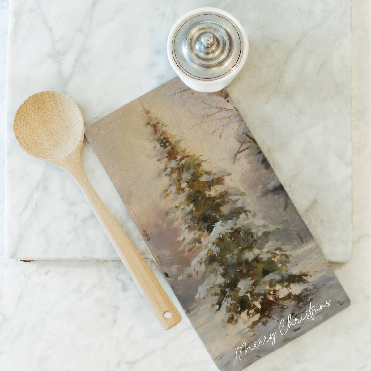 Merry Christmas Tree Tea Towel: White