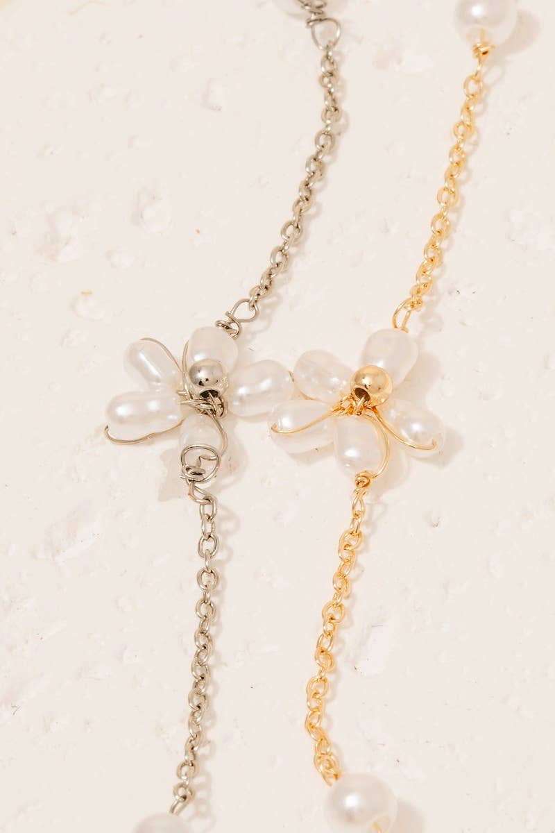 Mixed Pearl Beads Station Chain Necklace: GDCRM