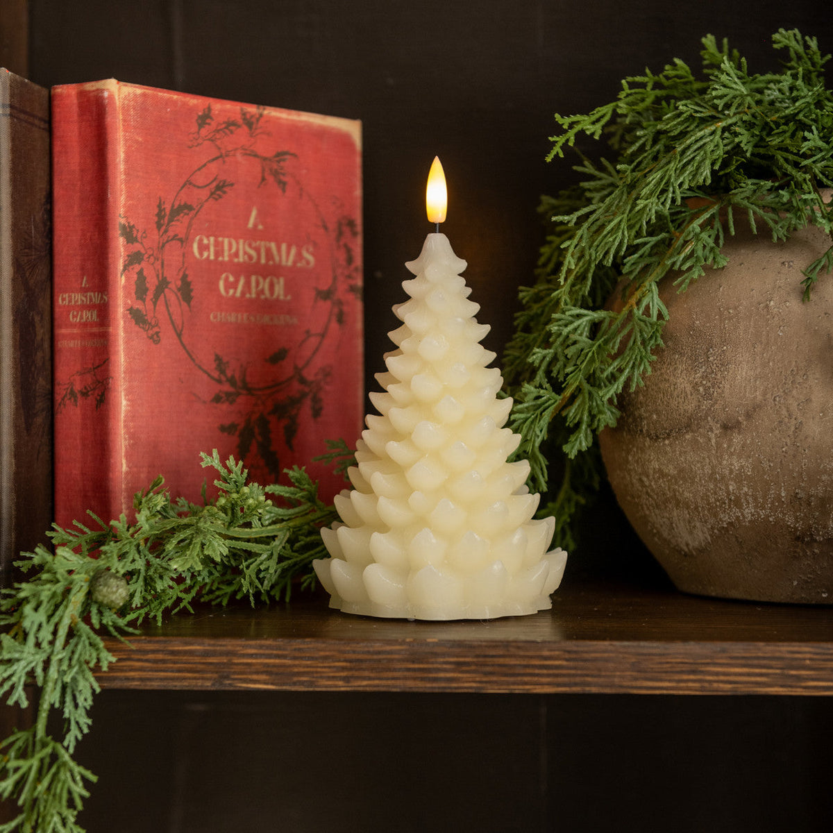Cream 3D Flame Balsam Tree Candle -7"