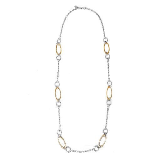 Silver Chain with Gold Open Circle 32" Chain Necklace