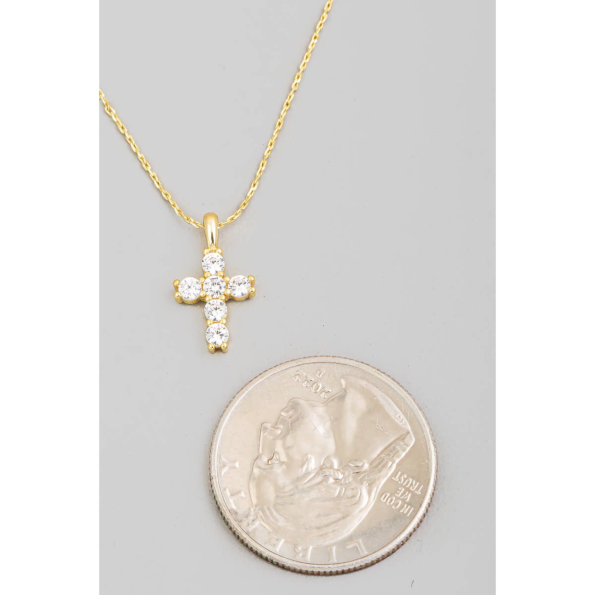 Gold Dipped Studded Cross Pendant Necklace: S
