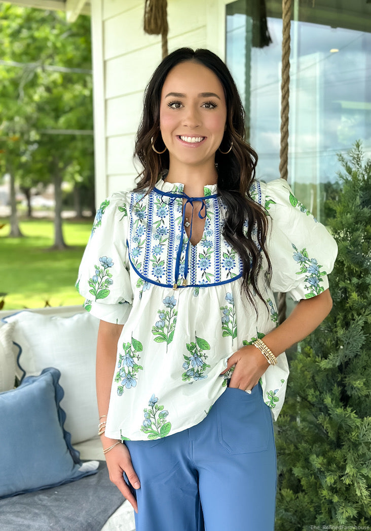 Ruffled Neck Garden Blouse