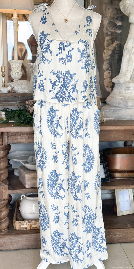 Blue Floral Set Illusion Jumpsuit