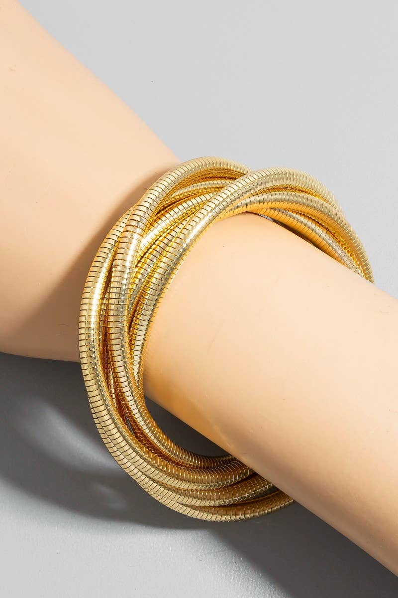 Knotted Elastic Metallic Coil Bracelet Set