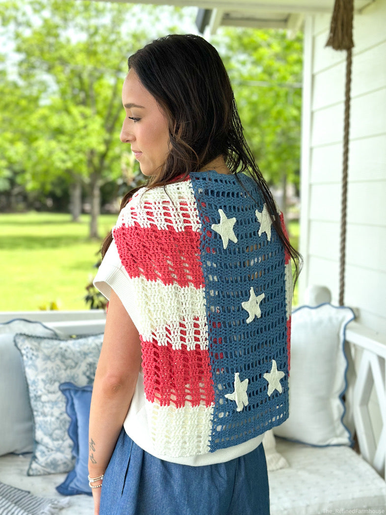 Crochet Star Patches American Flag Top