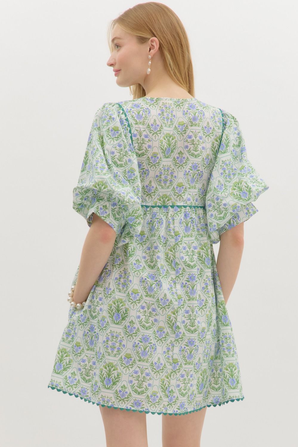 Green Floral Honeycomb Mini Dress