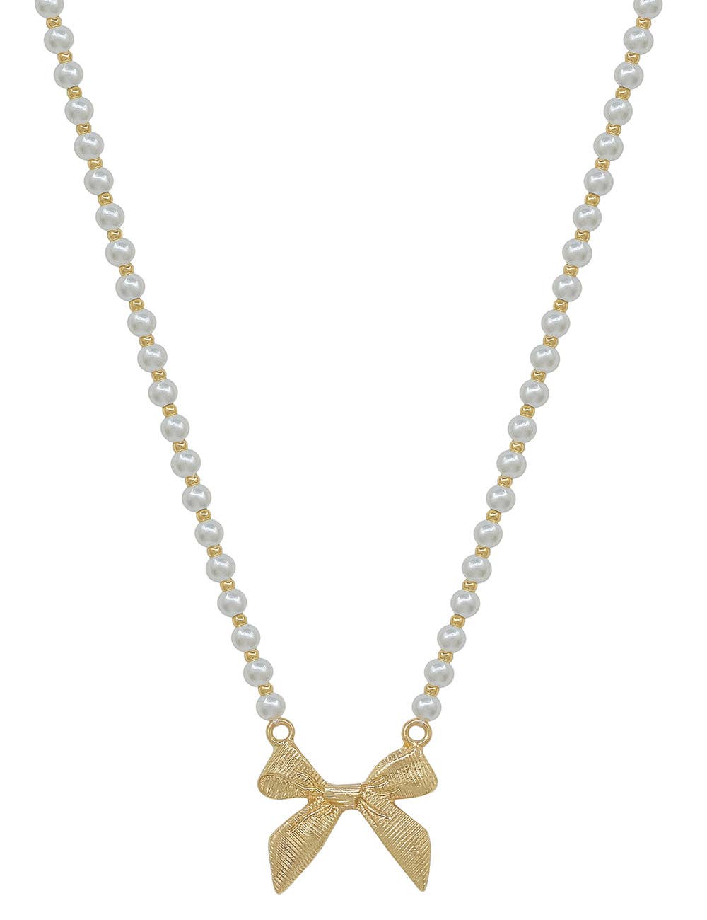 Pearl Beaded Chain 16"-18" Necklace with Gold Bow