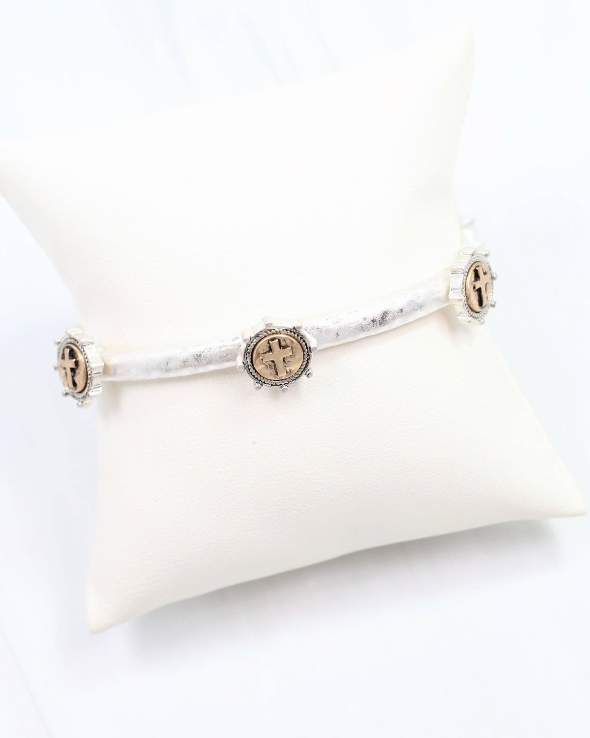 McLean Cross Stretch Bracelet Worn SIilver