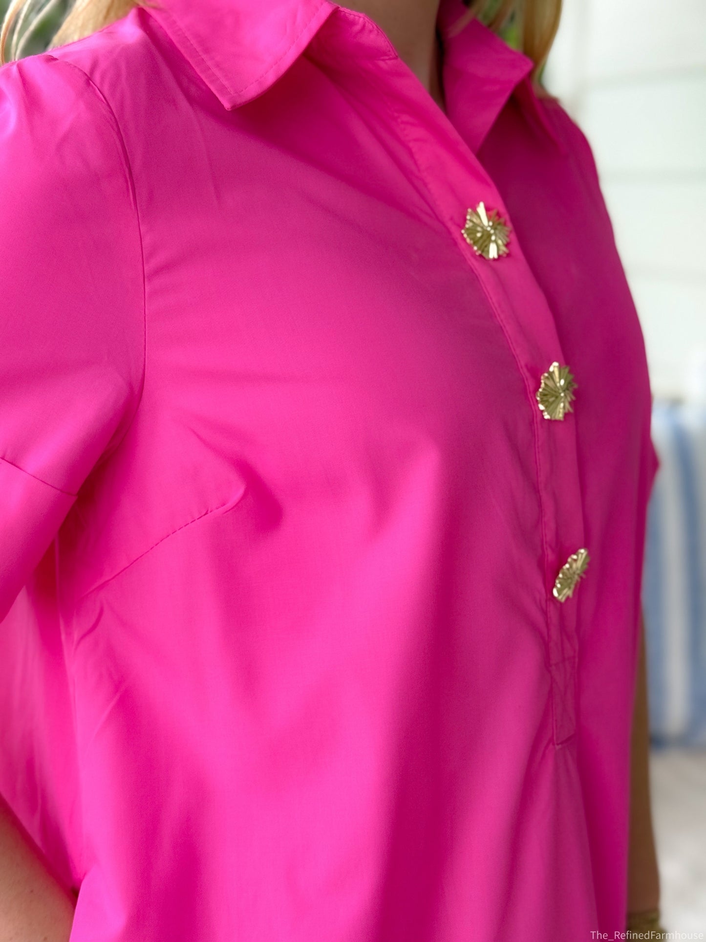 The Hampton Gold Button Dress – Pink