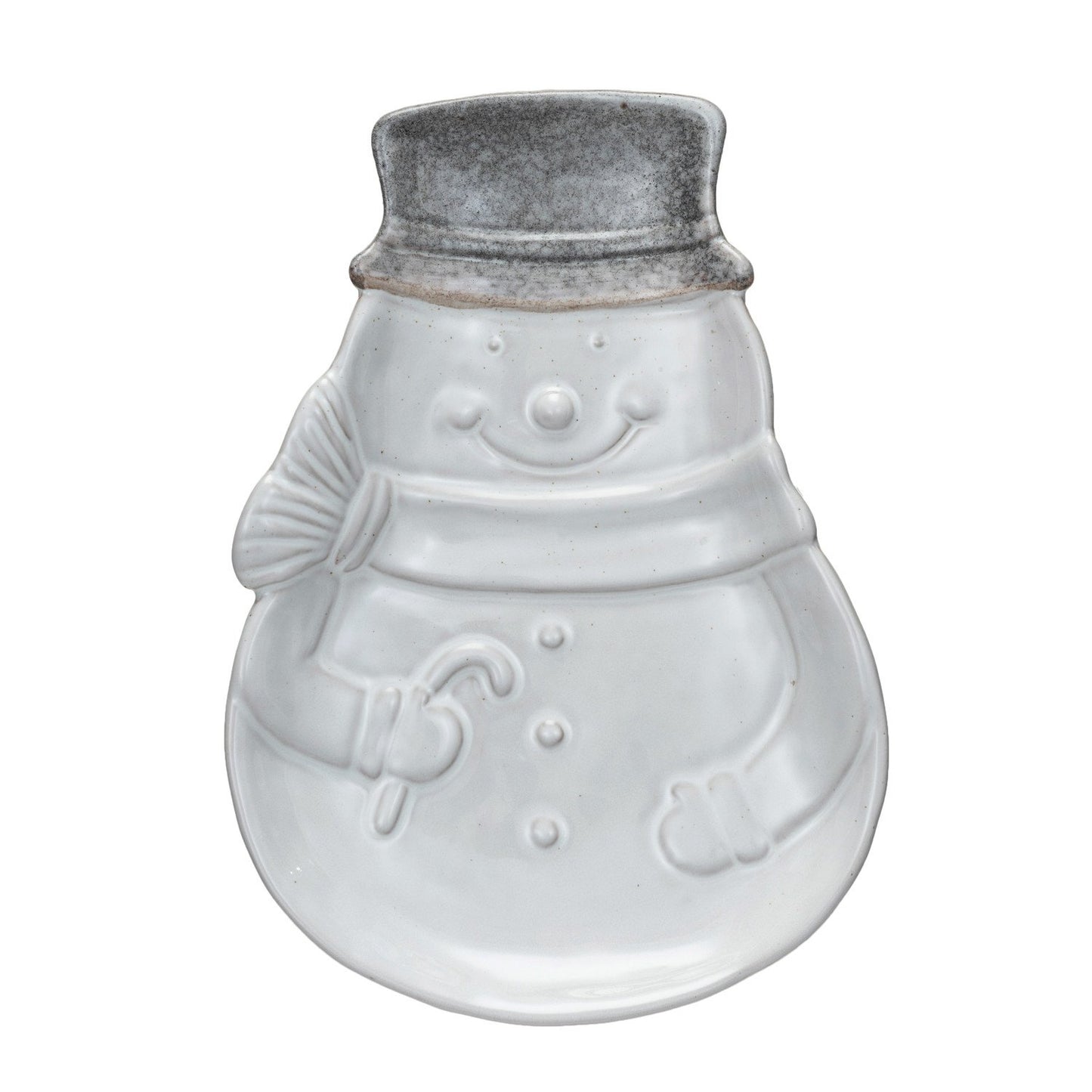 Stoneware Snowman Shaped Plate, Reactive Glaze, Antique White