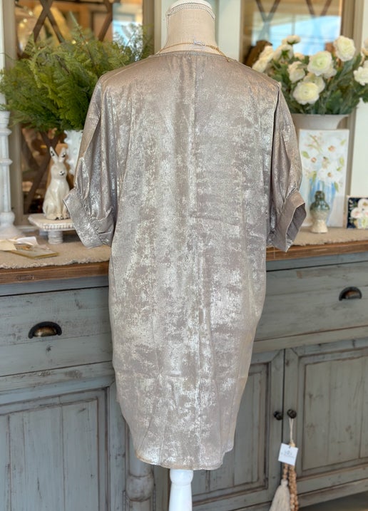 Metallic Dress with Pockets-Curvy