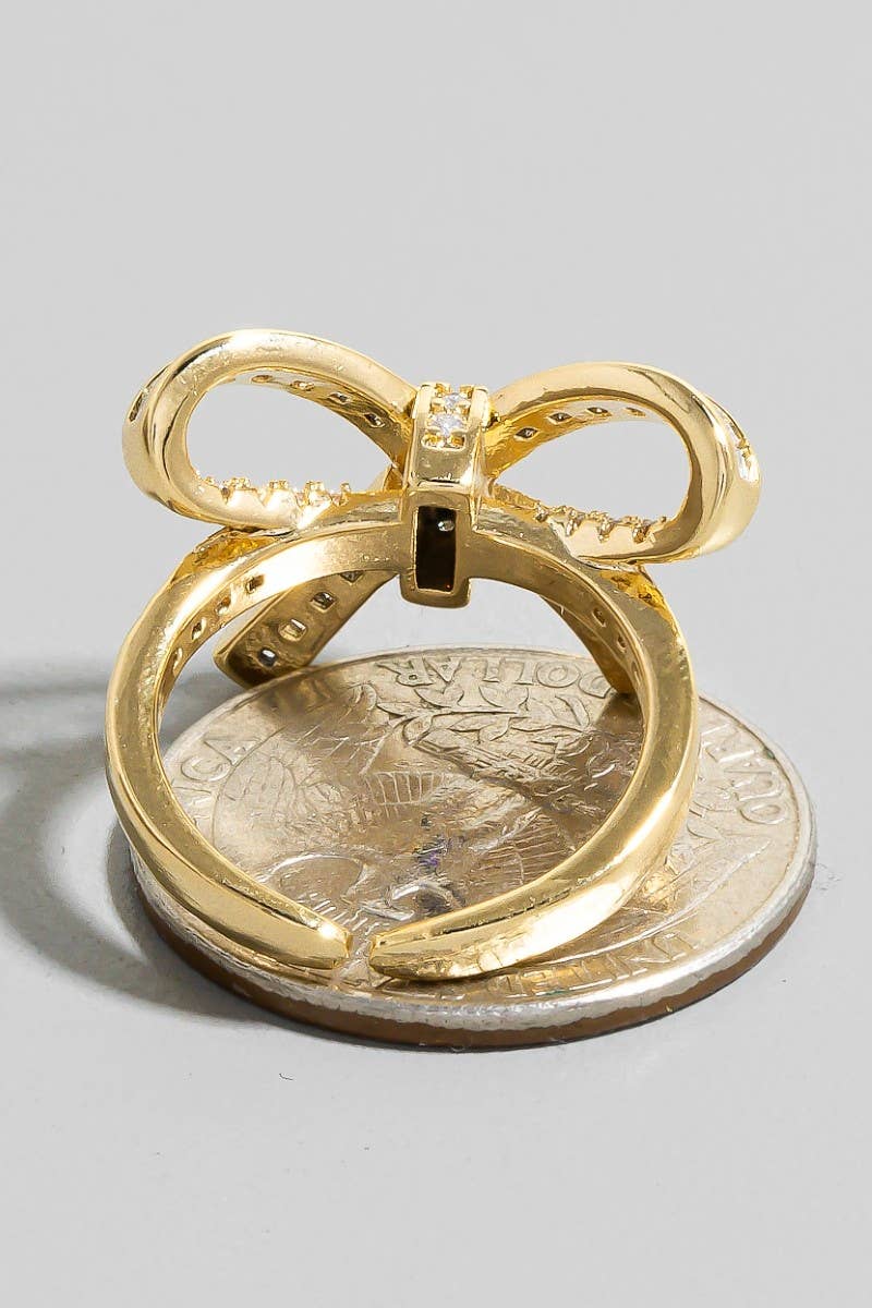 Baguette Pave Ribbon Bow Ring - 6.5