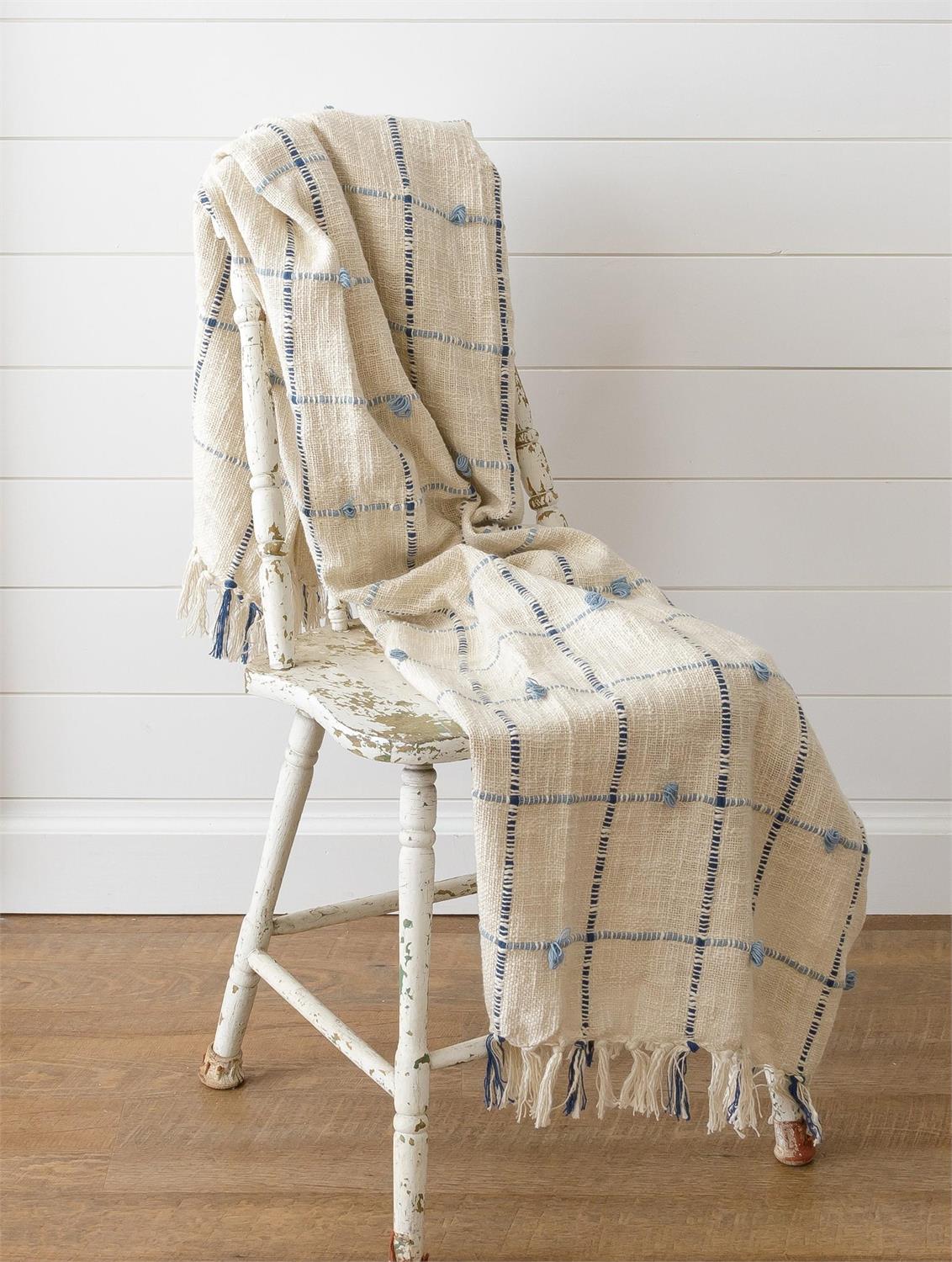 Throw-Blue Windowpane Check with Knots