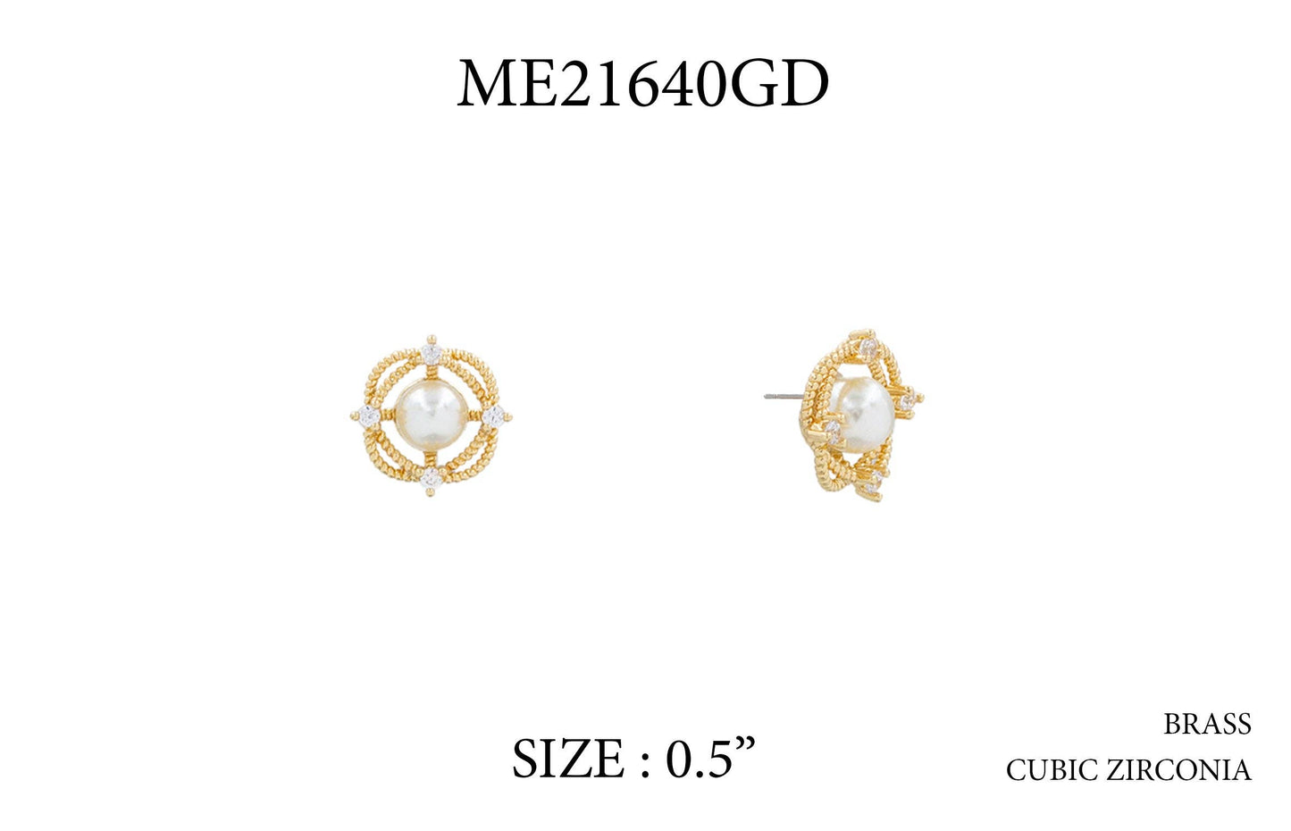Gold Geometric with Pearl Stud Earring