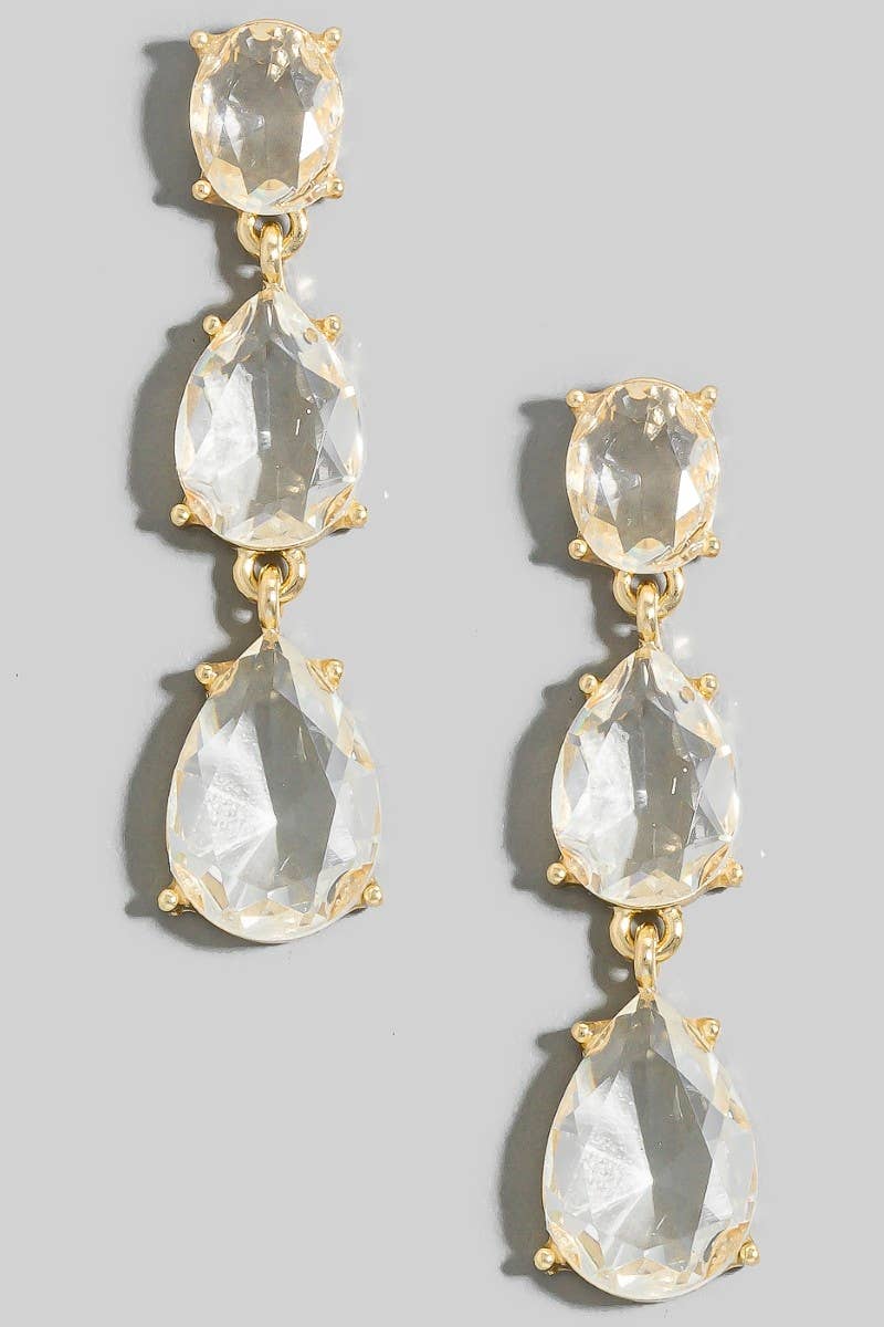 Triple Faceted Teardrop Dangle Earrings