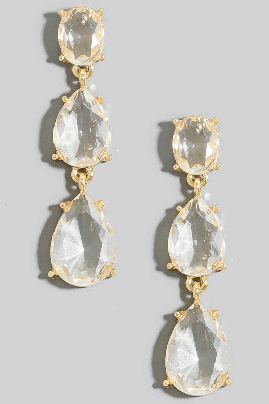 Triple Faceted Teardrop Dangle Earrings