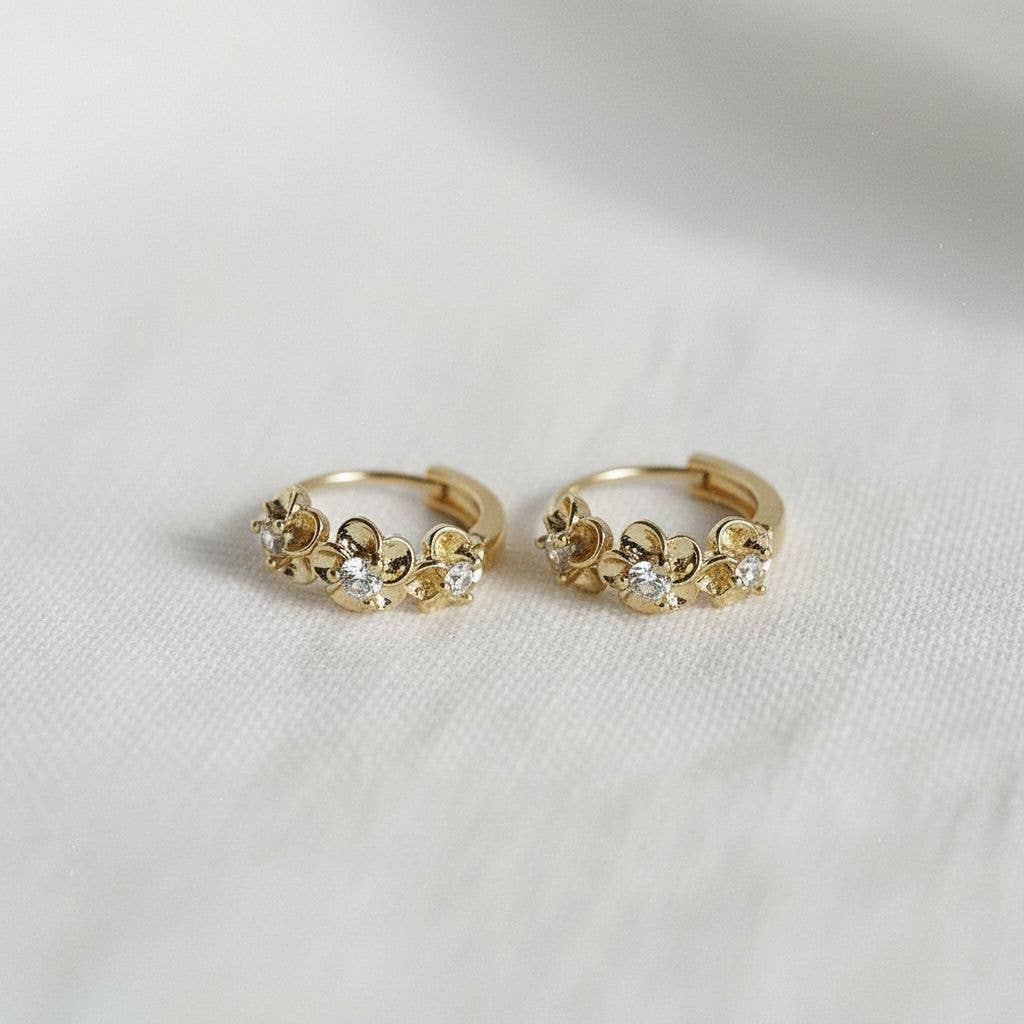 Cubic Zirconia Flower Huggie Hoop Earrings