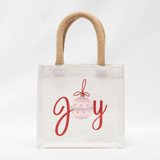 Wonderland Joy Petite Gift Tote   White/Pink/Red   7x7x5