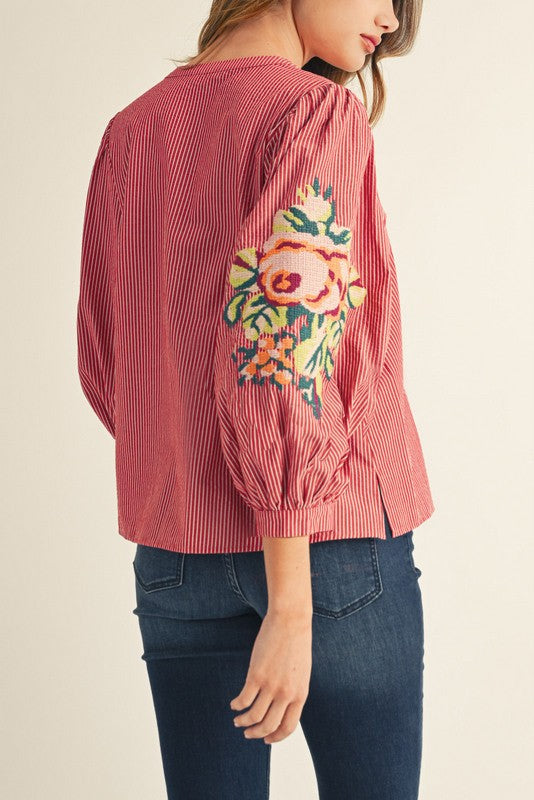 Rosefield Embroidered Stripe Blouse