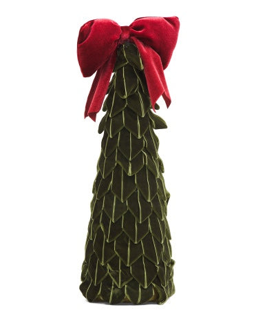Fabric Christmas Tree with Red Bow | Green