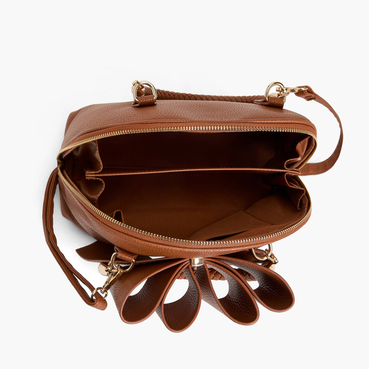 Bea Braided Top Handle Satchel: Cognac