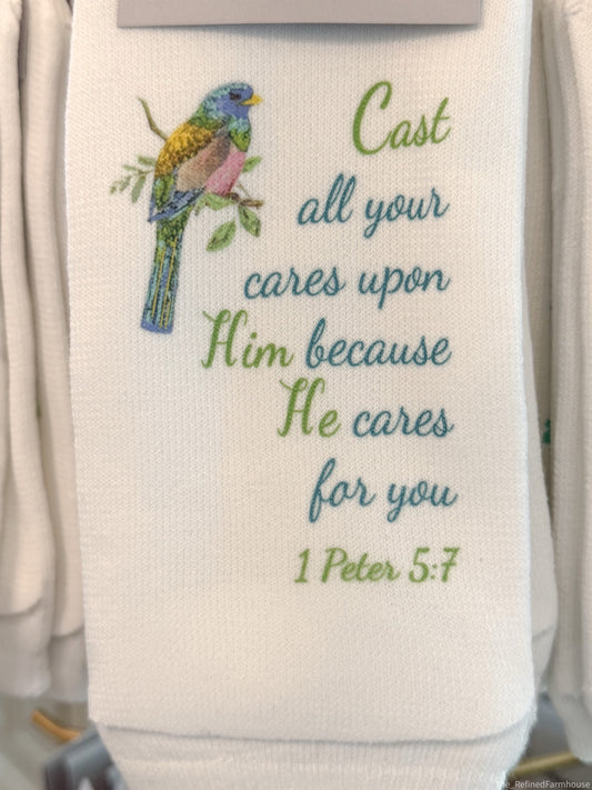 1 Peter 5:7 Cast your cares Socks