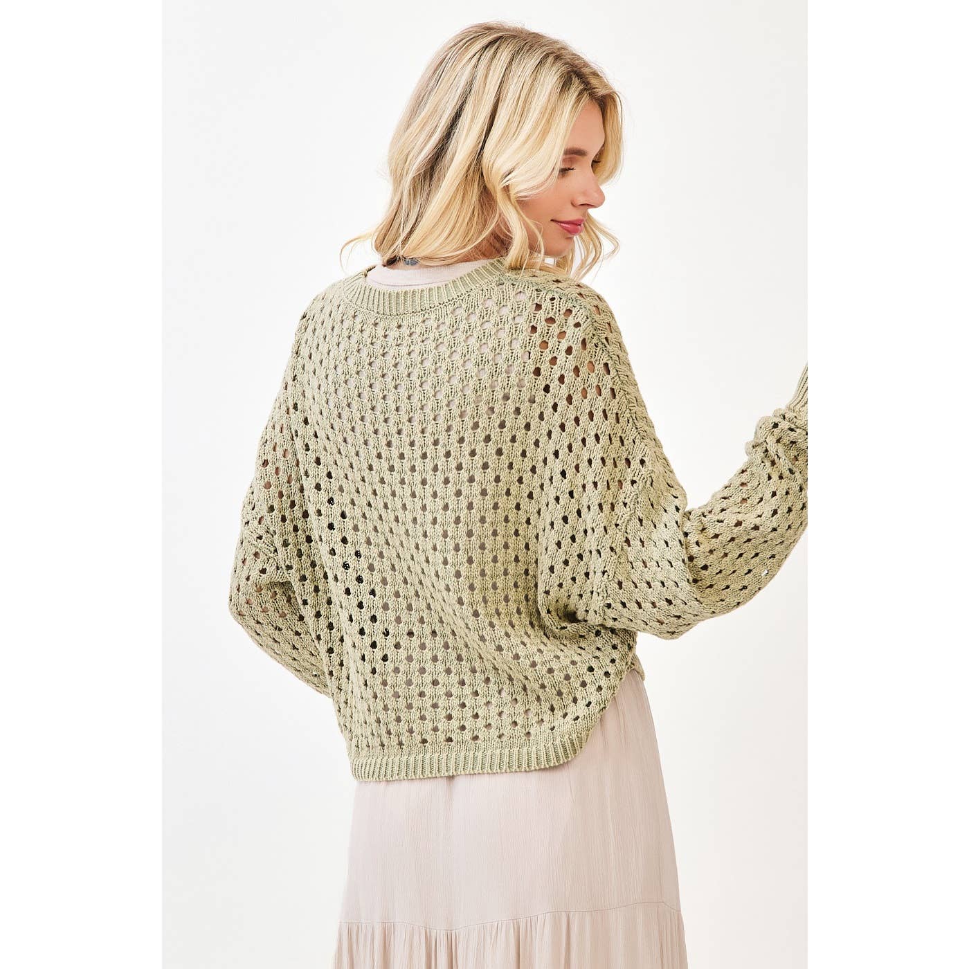 Mineral Wash Crochet Pullover Sweater | Mocha