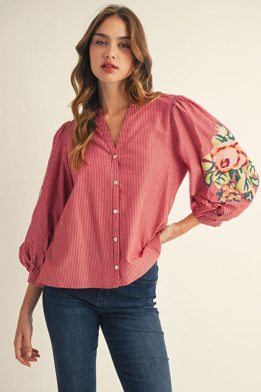 Rosefield Embroidered Stripe Blouse