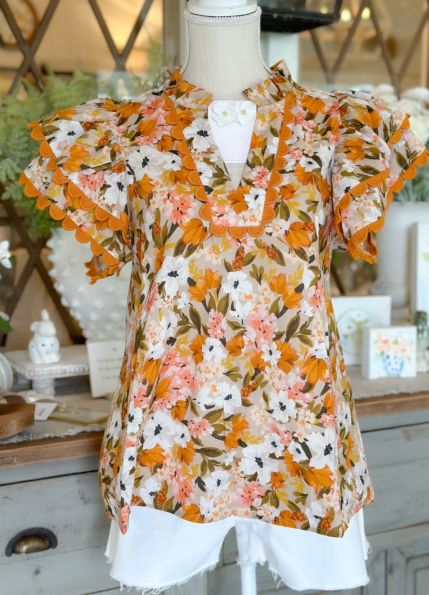 Persimmon Floral V-neck short sleeve top
