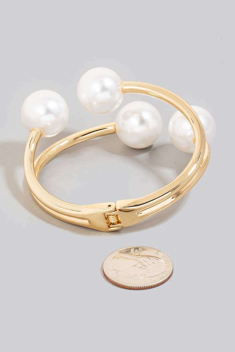 Pearl End Charms Hinge Cuff Bracelet: G