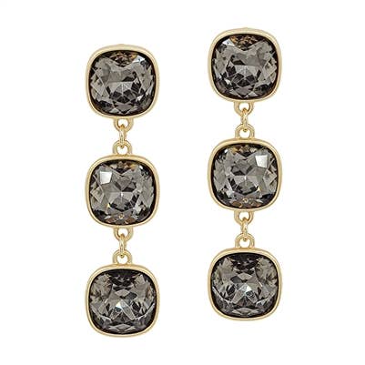 Black Diamond Crystal Triple Drop 2" Earring