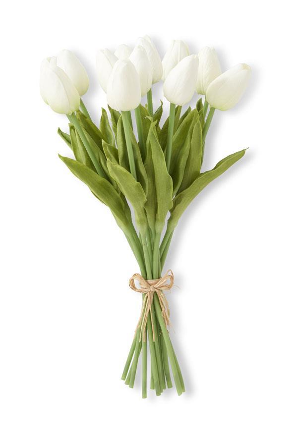 13 Inch White Real Touch Mini Tulip Bundle (12 Stems)