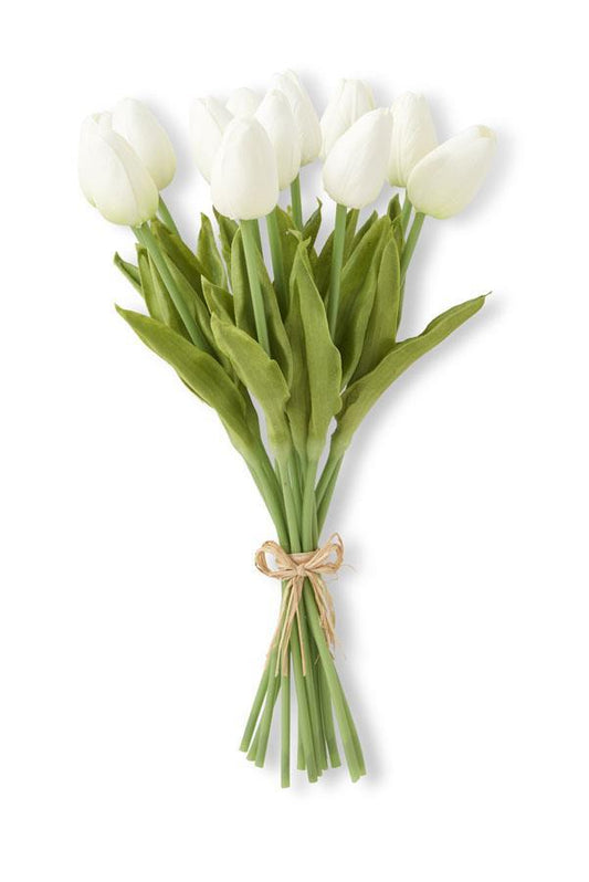 13 Inch White Real Touch Mini Tulip Bundle (12 Stems)