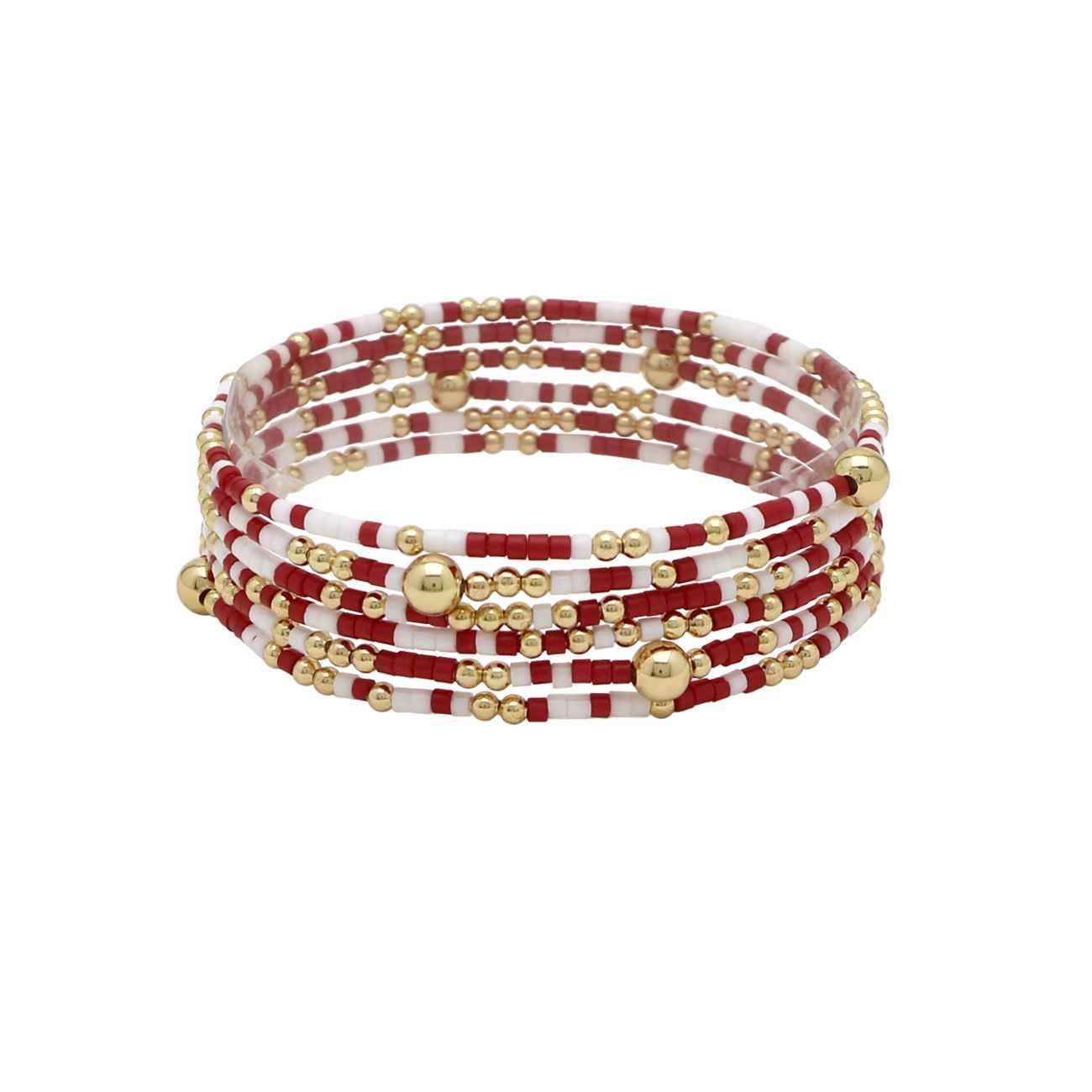 Multi Row Thin Seed Bead Maroon and White Seed Bead Gameday Stretch Bracelets