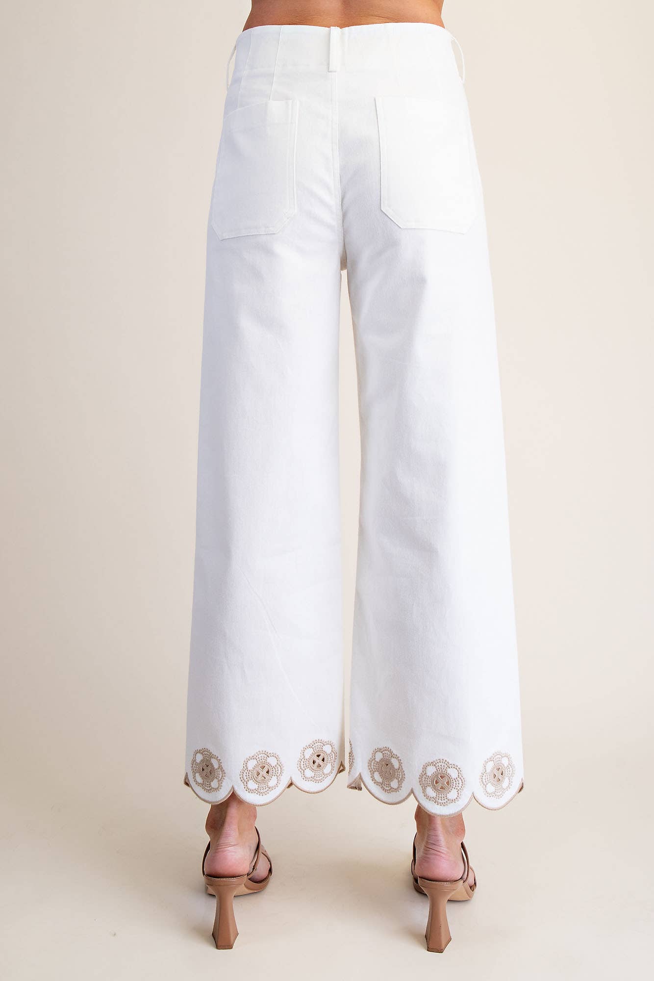 Colette Scallop-Hem Wide-Leg Pants: White