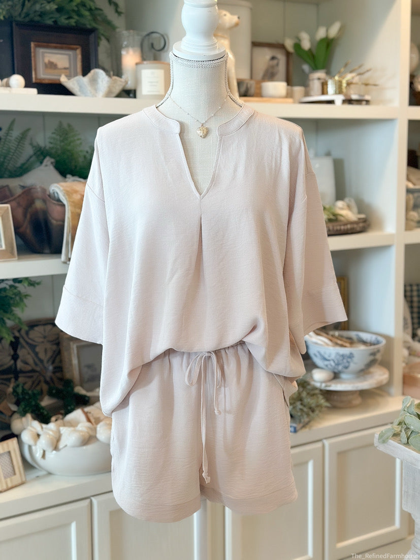 Oatmeal V-Neck Loungewear Set
