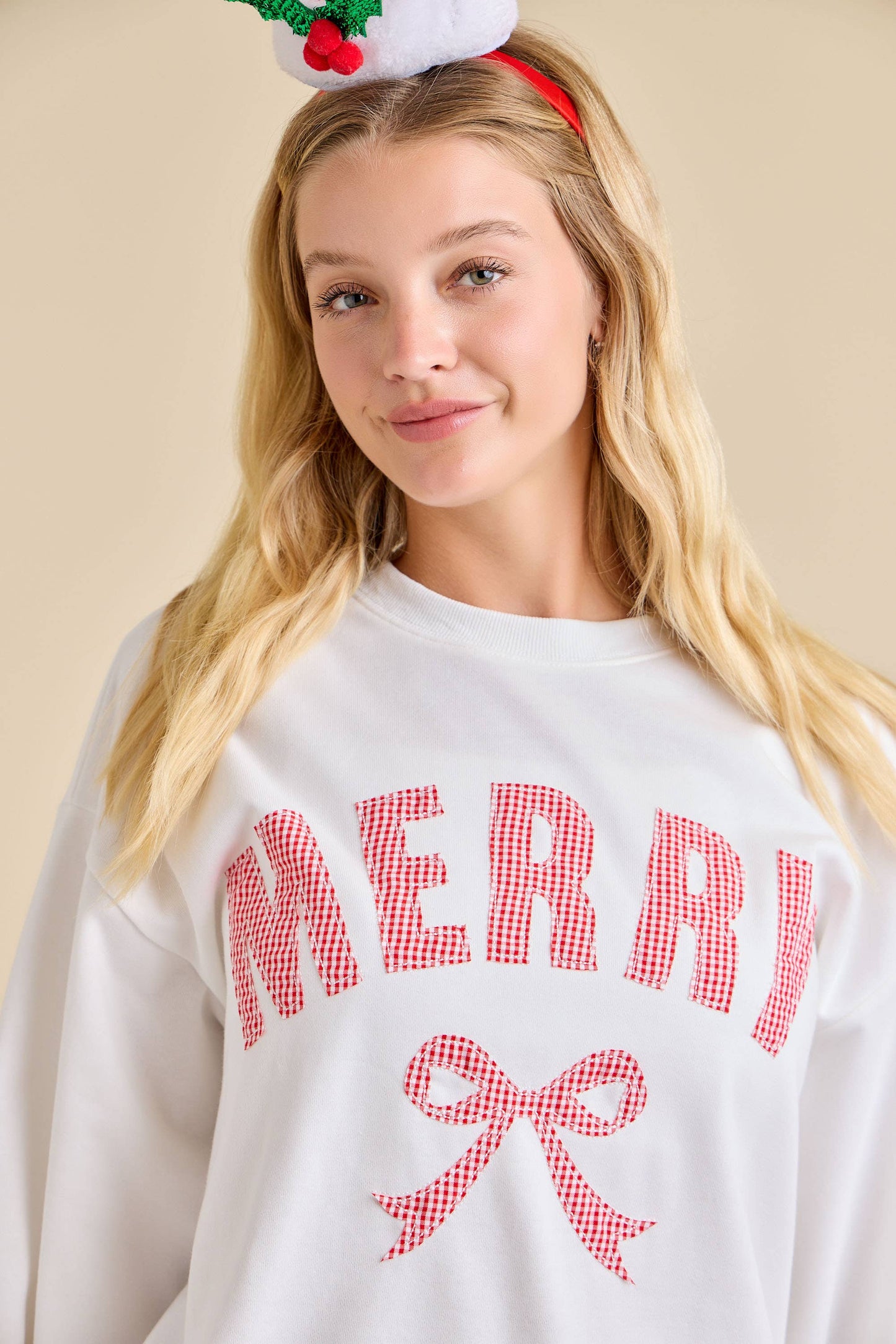 Merry Bow White Holiday Sweatshirt