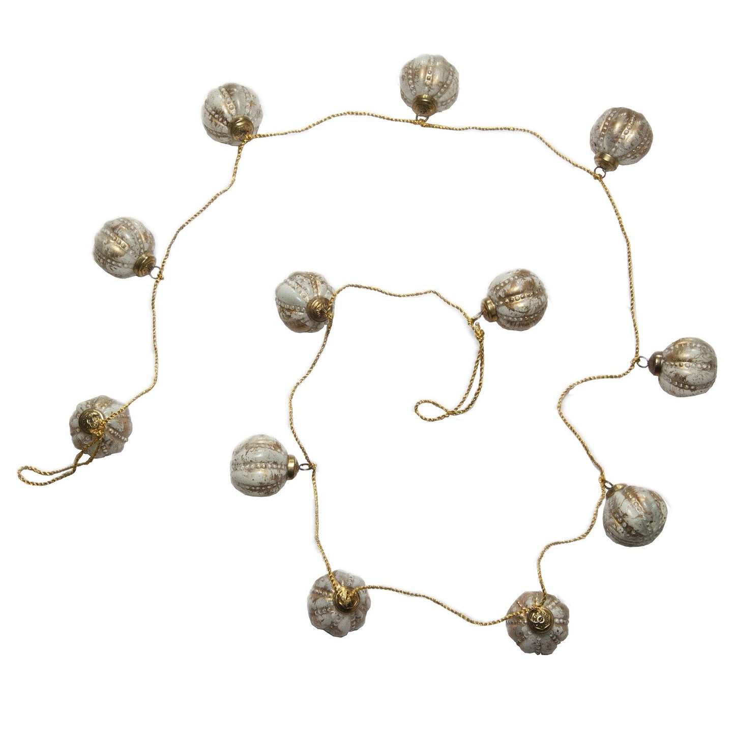 Embossed Recycled Glass Ball Ornament Garland with/ Gold Cord