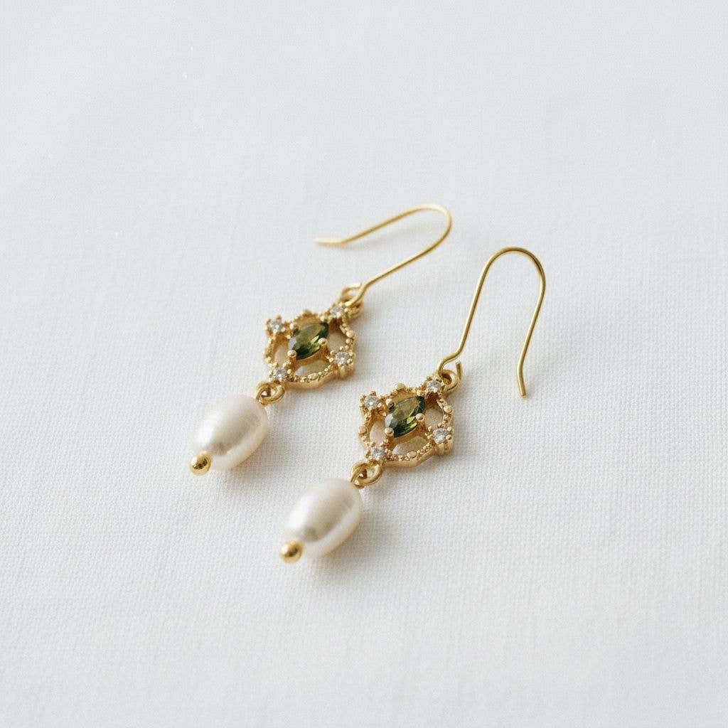 Vintage-Inspired Green Gemstone Drop Earrings